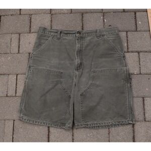 Vtg Carhartt B80 MOS Green Double Knee Carpenter Shorts MADE IN USA 36 (fits 34)